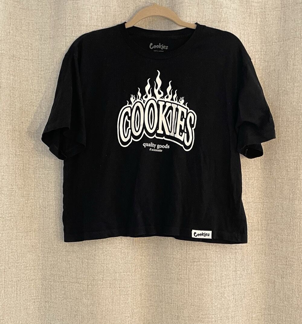 Cookies Flame Black Crop T-Shirt Size Large